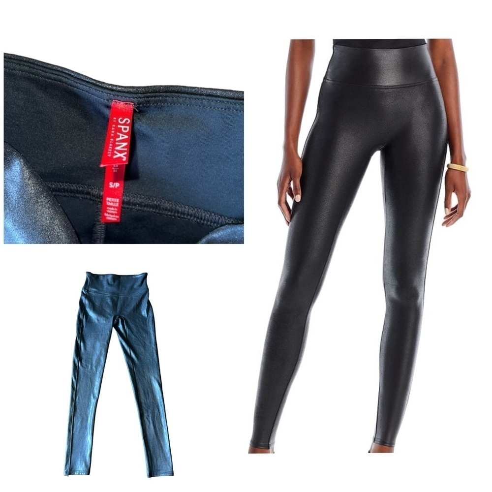 SPANX Womens leggings Faux leather Small. Tommy Control oil Shiny